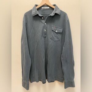 Criquet Long Sleeve Polo Players Organic Cotton Shirt Blue Steel XL